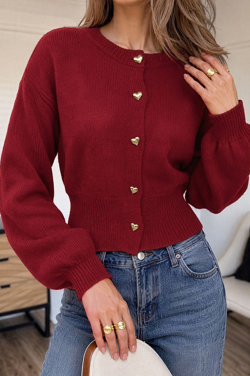 Heart Button Ribbed Knit Cardigan