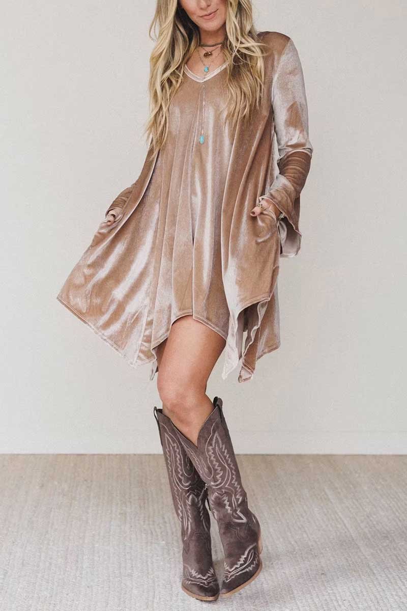 Velvet Bell Sleeve V-Neck Mini Dress