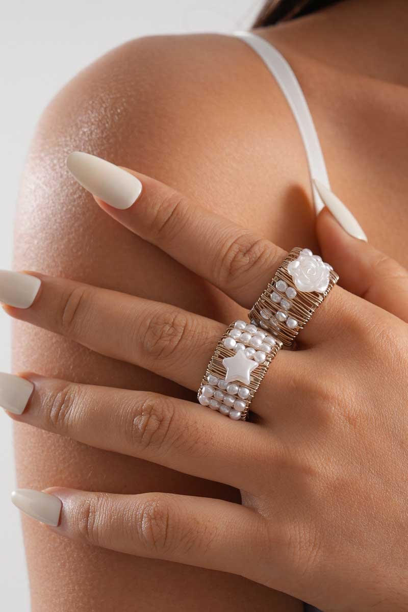 Pearl Beaded Star Flower Wire Ring