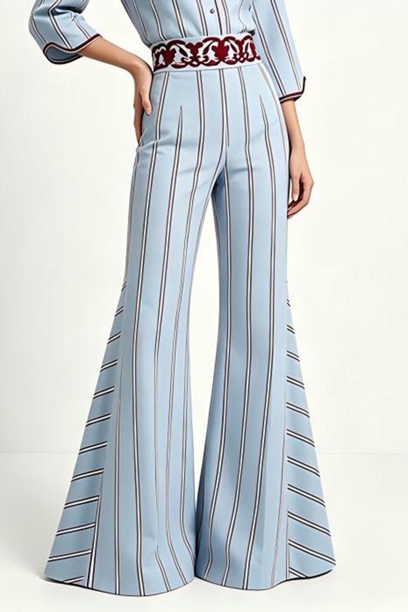 Striped High-Waist Flare Leg Casual Pants
