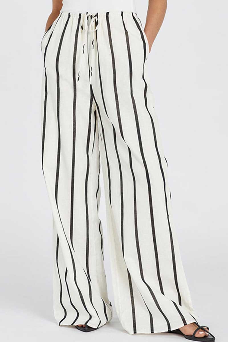 Striped Drawstring Wide Leg Casual Pants