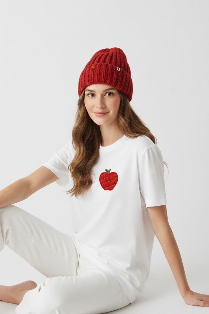 Classic Red Apple Embroidered T-Shirt