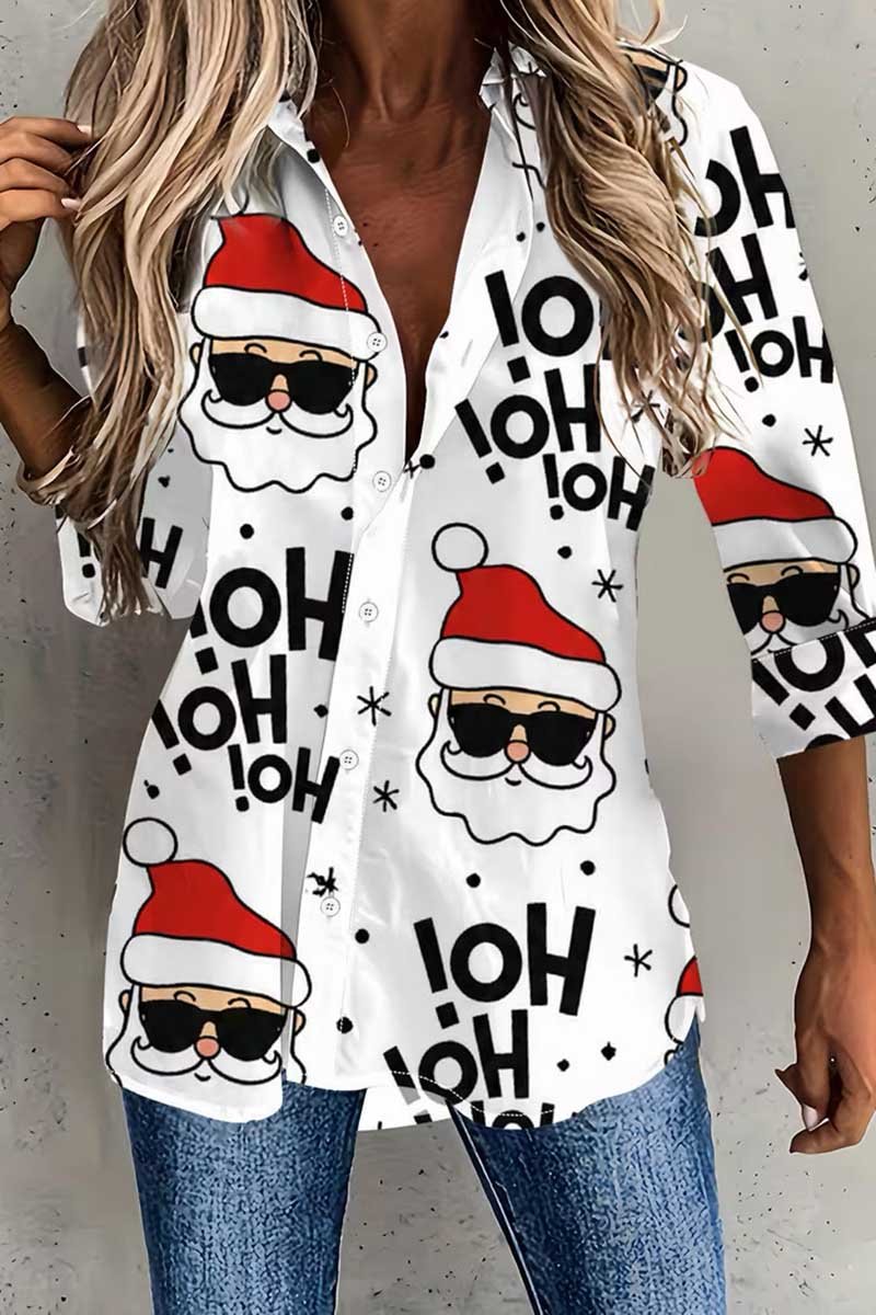 Santa Print Button Down Shirt