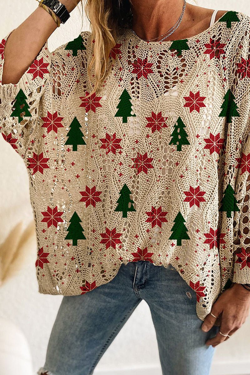 Holiday Tree Crochet Hollow Knit Sweater