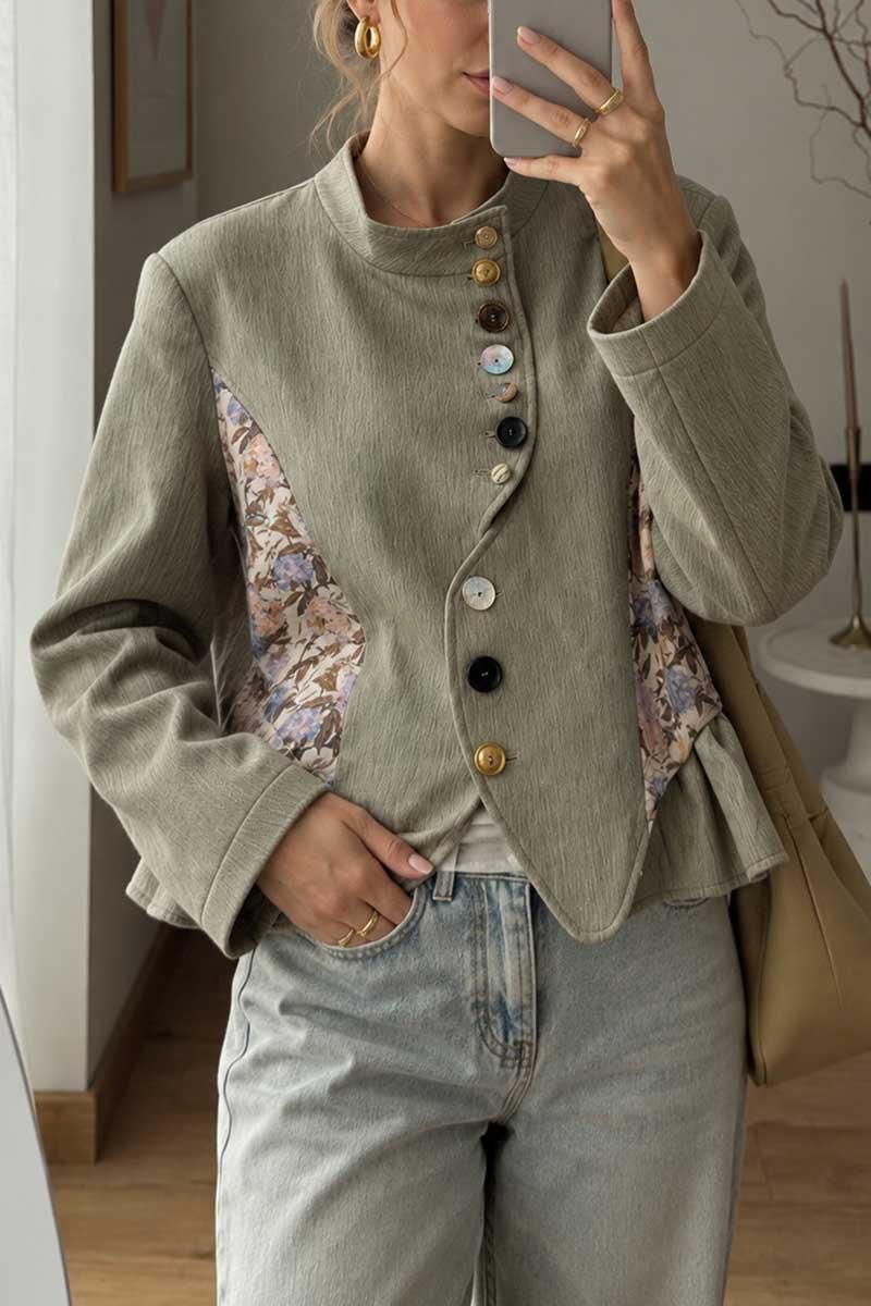 Floral Patchwork Asymmetric Button Jacket