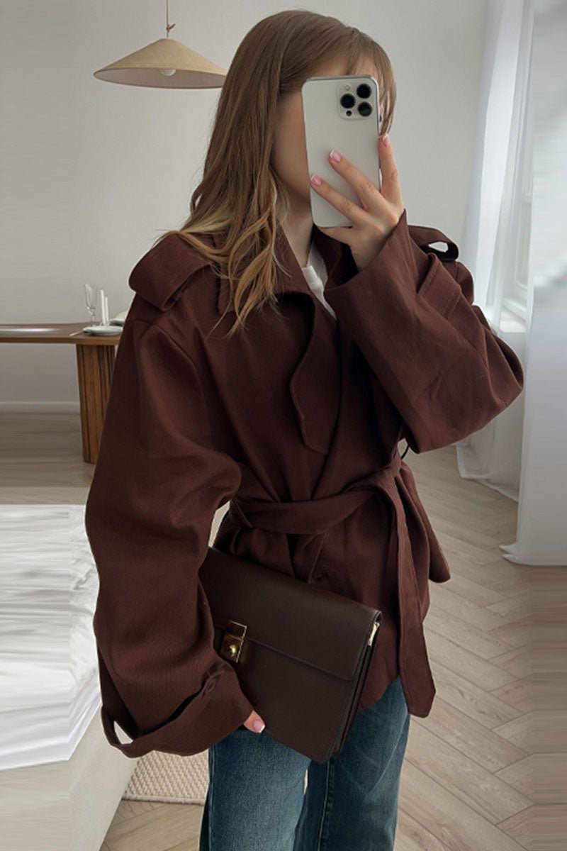 Belted Epaulet Collared Trench Coat