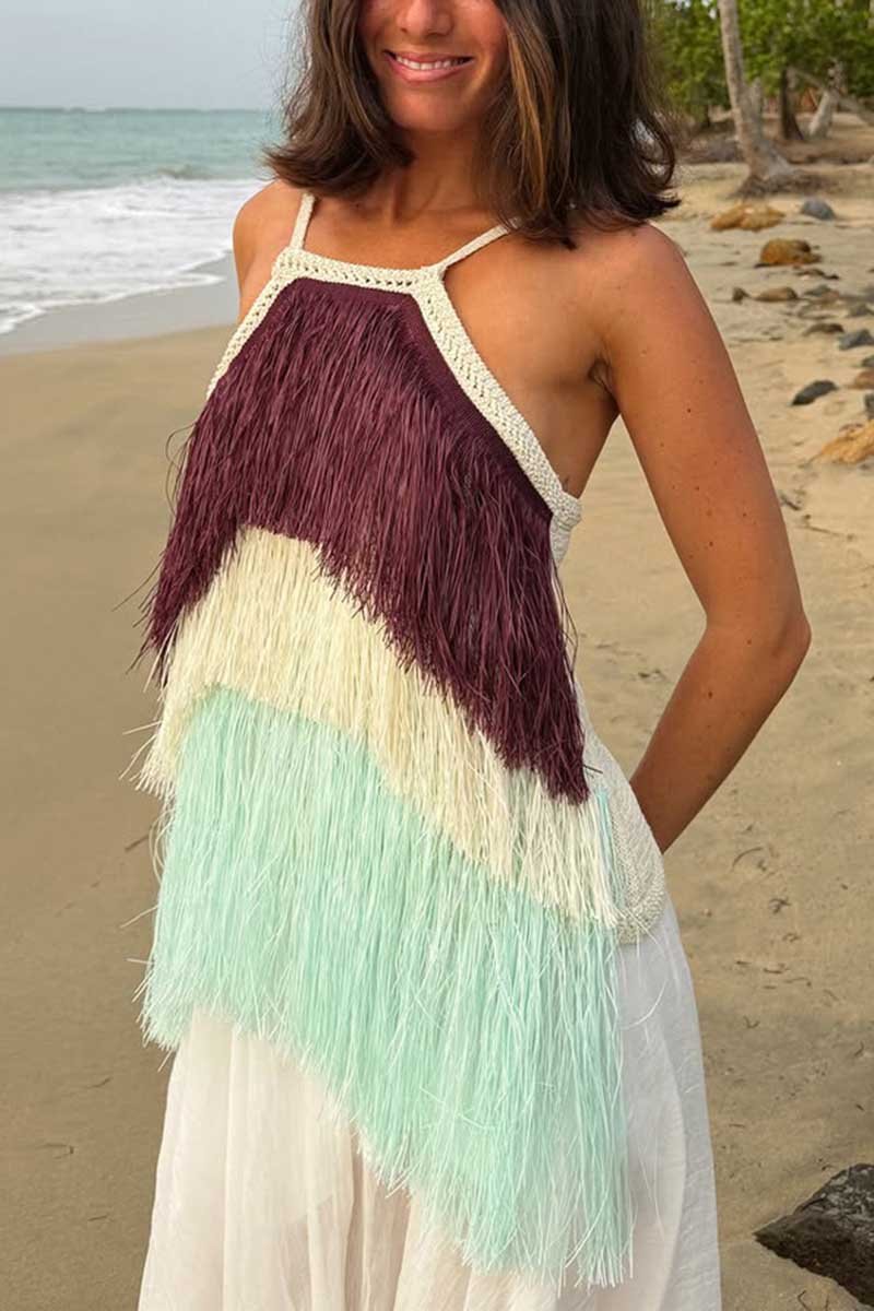 Crochet Fringe Square Neck Tank