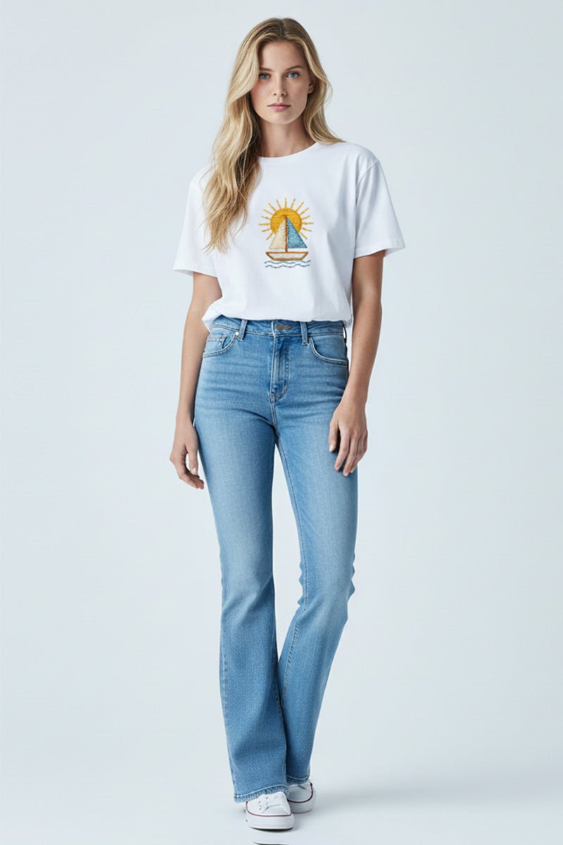 Sailing Sunrise Embroidered T-Shirt