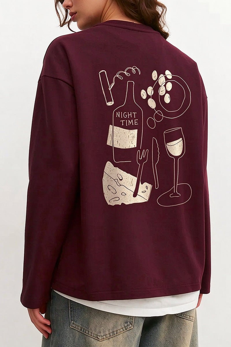 Wine & Cheese Graphic Long Sleeve Tee