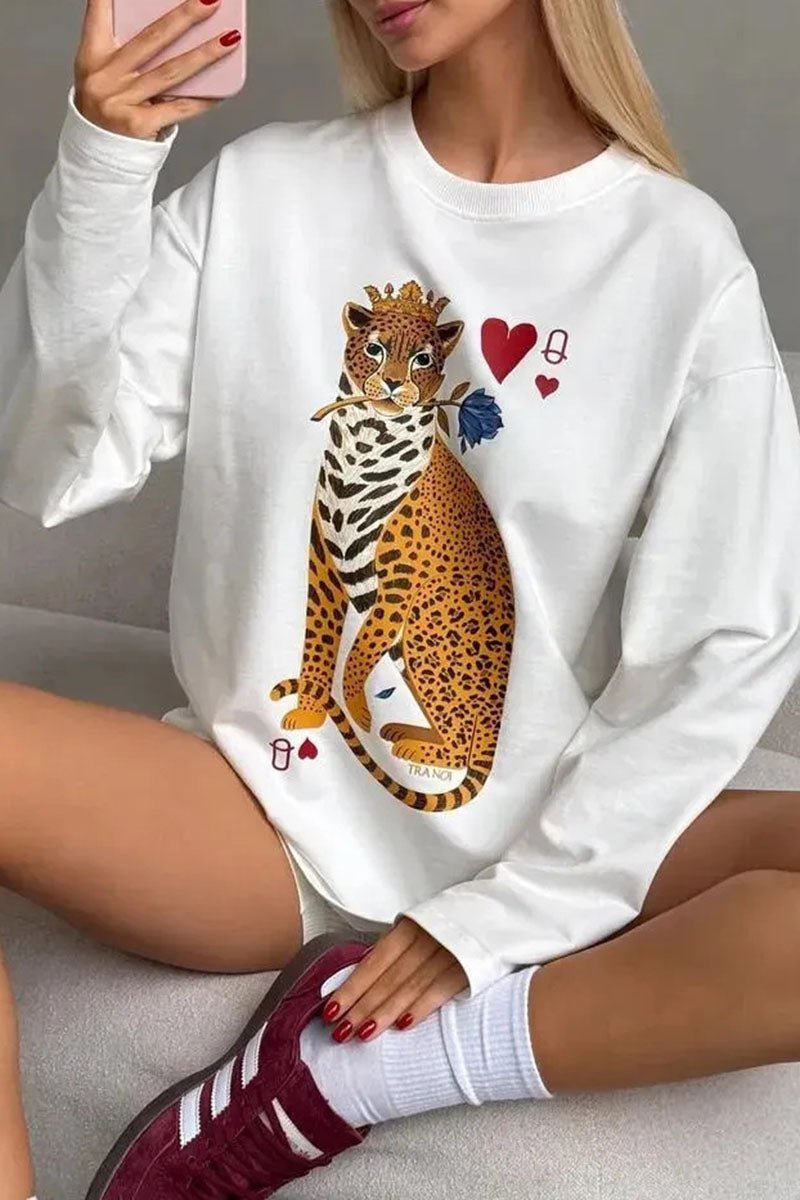 Leopard Graphic Crew Neck Long Sleeve T-Shirt