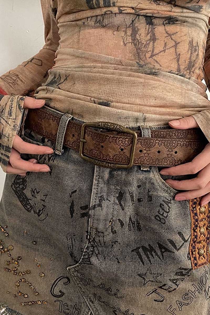 Embossed Buckle Western Belt