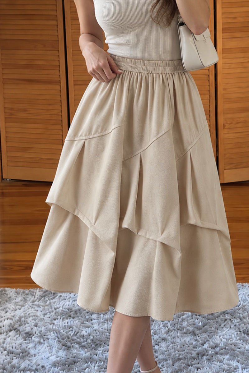 Smocked Waist Tiered Ruffle Midi Skirt