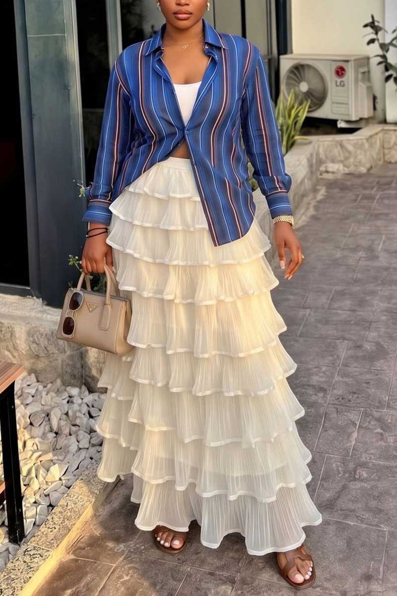 Tiered Ruffle Sheer High-Waist Midi Skirt