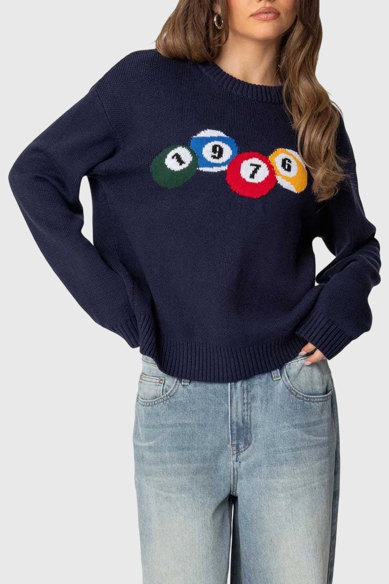 Pool Ball Intarsia Crew Neck Sweater