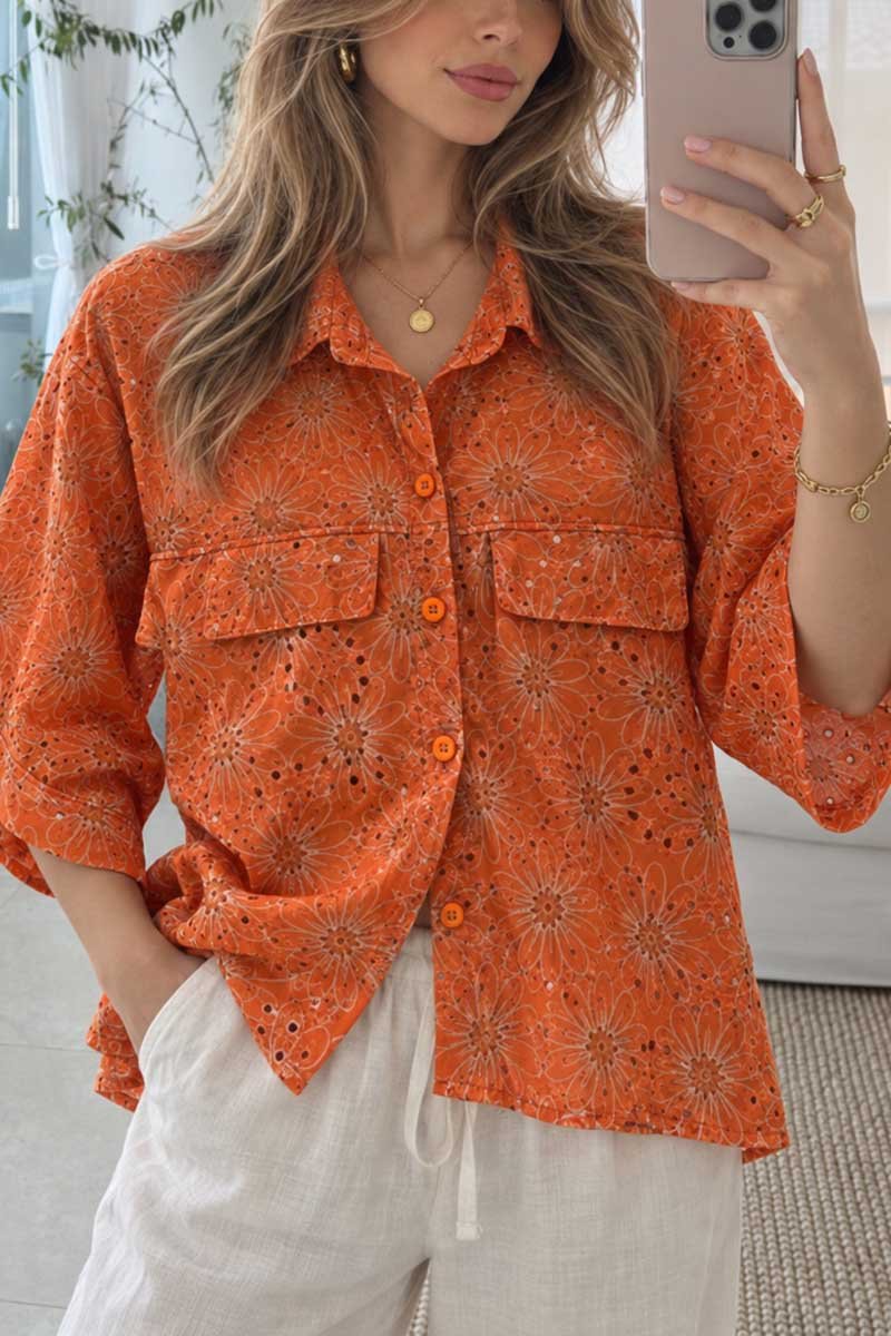 Floral Eyelet Button-Up Shirt