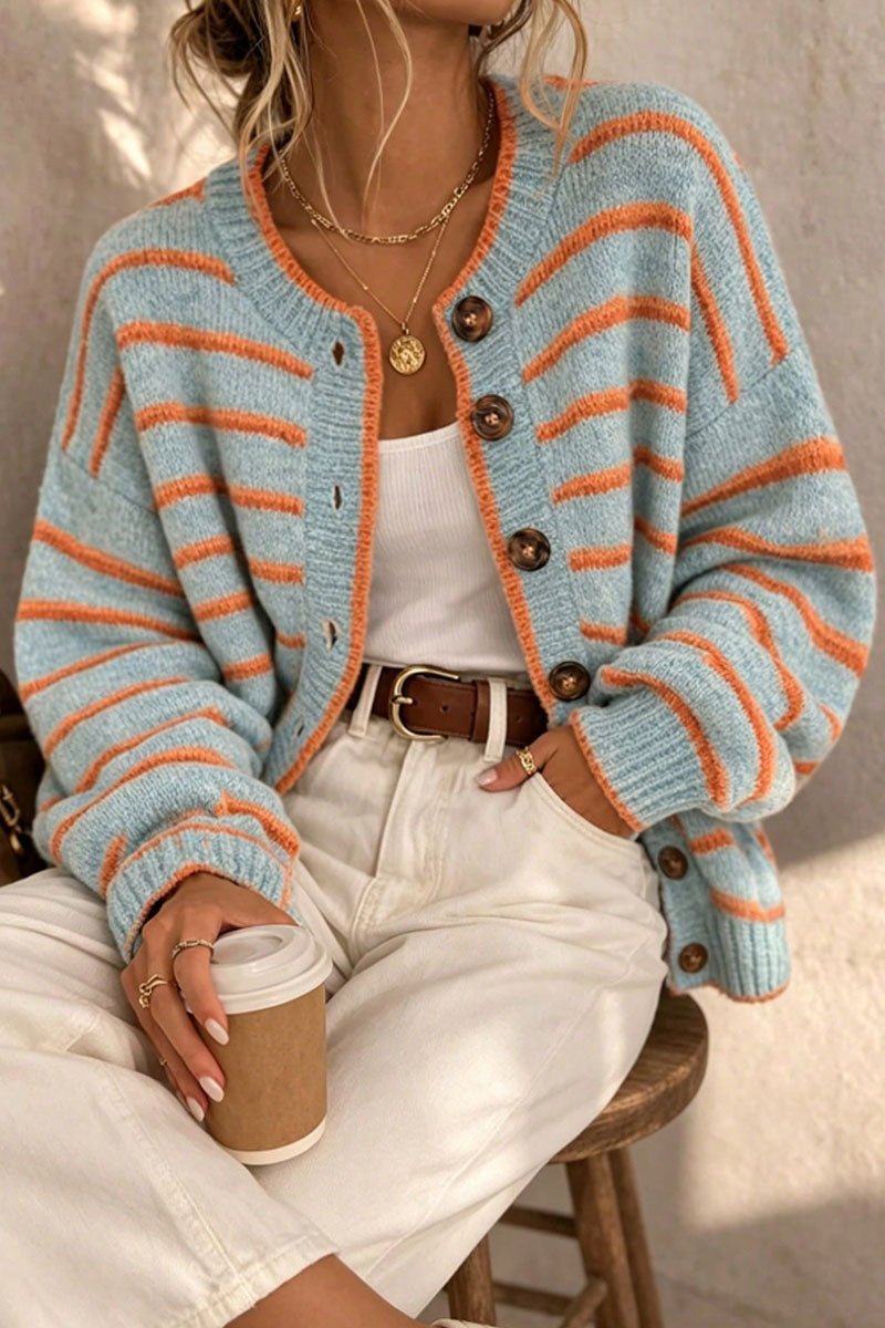 Striped Button Front Knit Cardigan