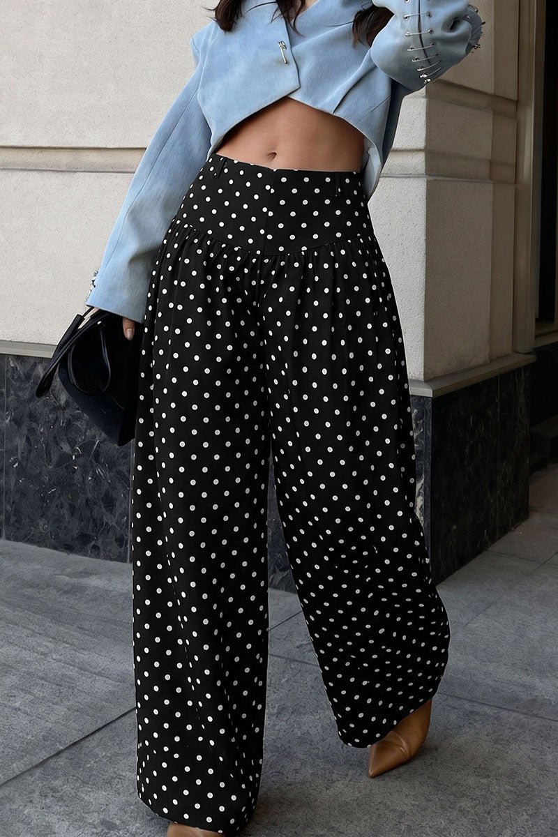 Polka Dot High-Waist Wide Leg Casual Pants