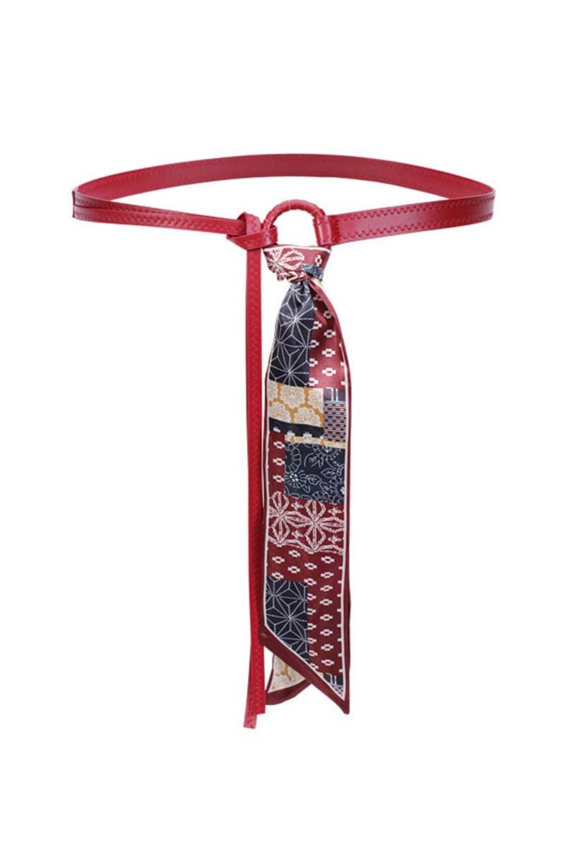 Patchwork Print Tie Waist Belt
