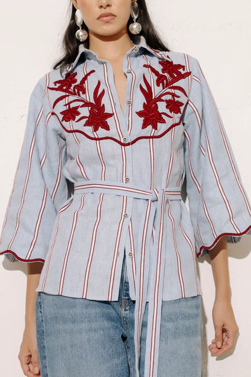 Floral Striped Bell Sleeve Shirt