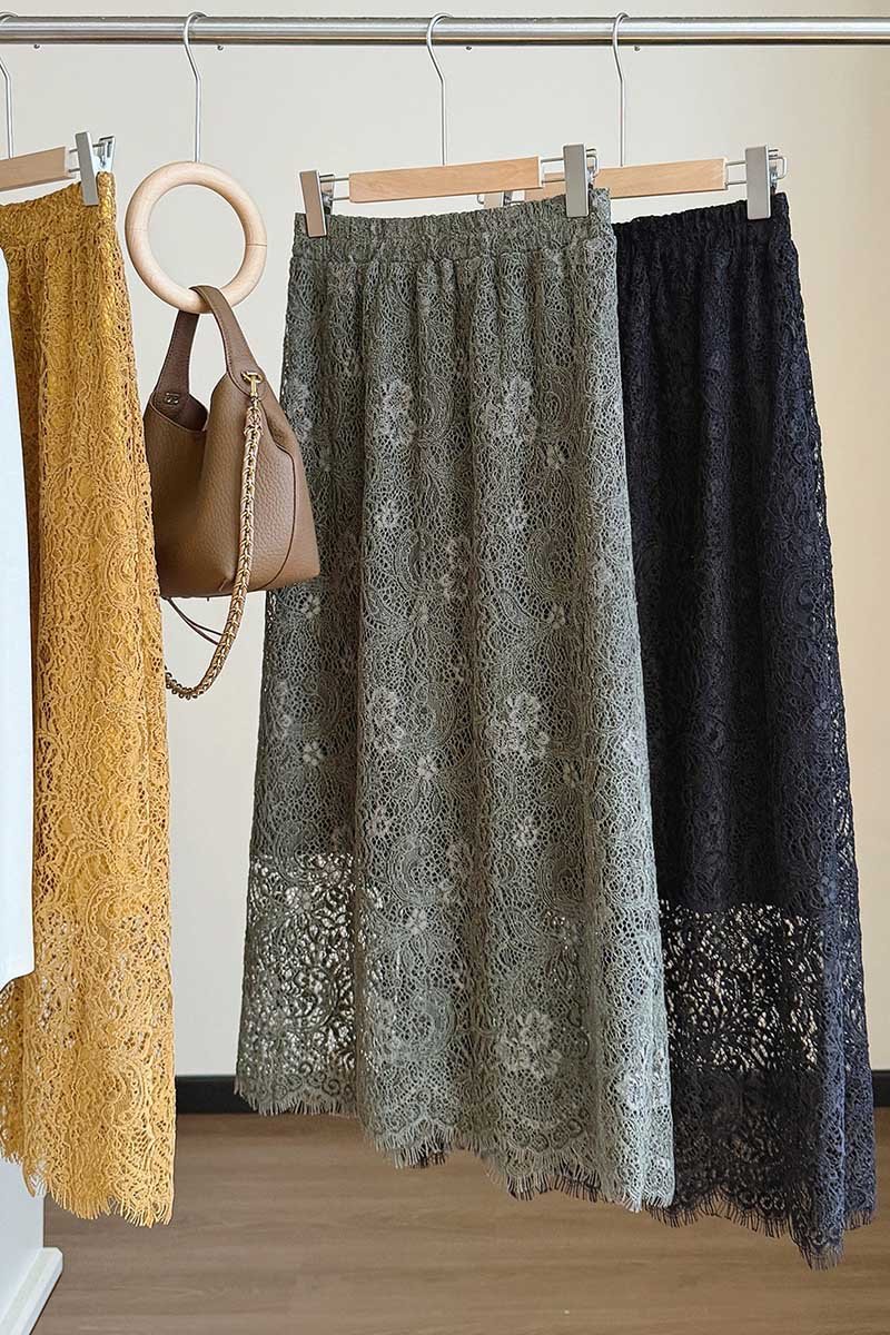 Floral Lace Smocked Waist Midi Skirt