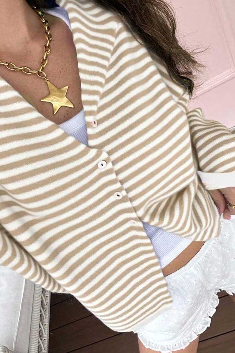 Striped Knit Button-Front Cardigan