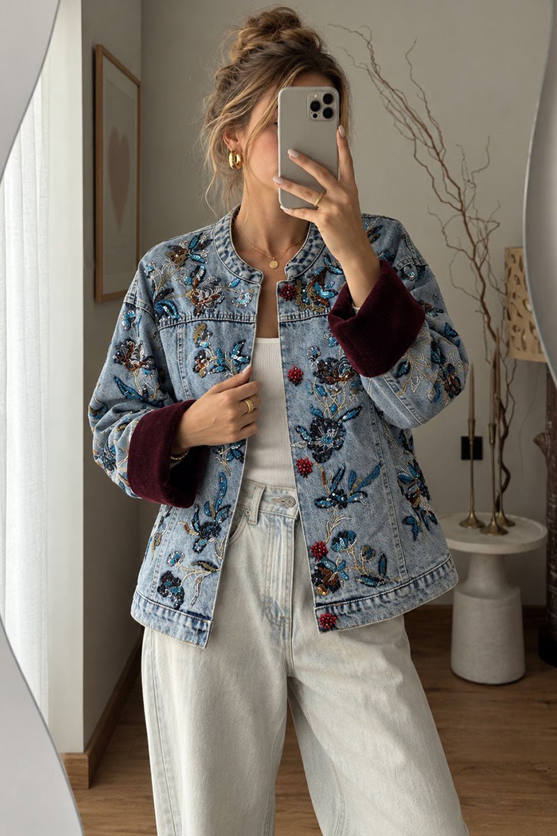 Sequin Floral Denim Jacket