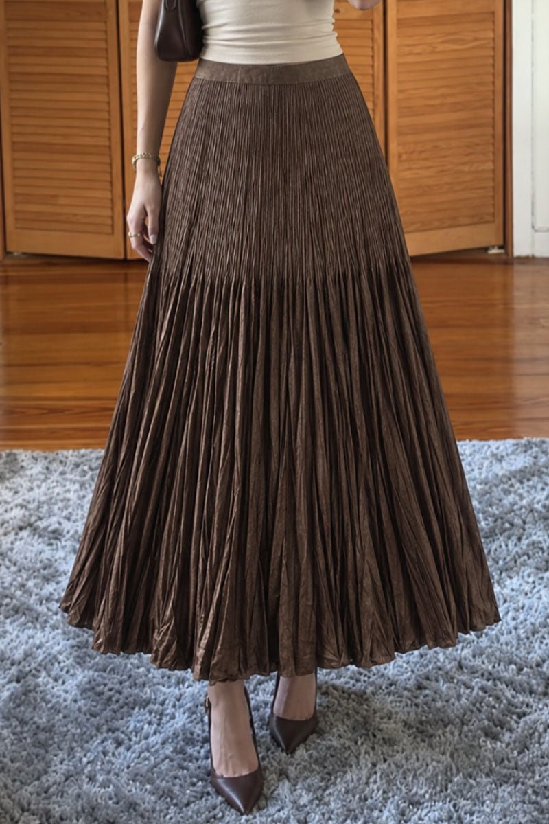 Tiered Pleated A-Line Midi Skirt