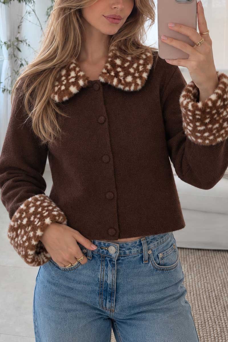 Faux Fur Collar Button Front Coat