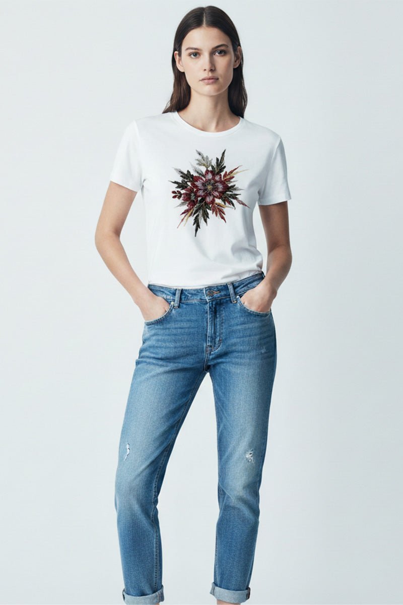 Bold Floral Embroidered T-Shirt