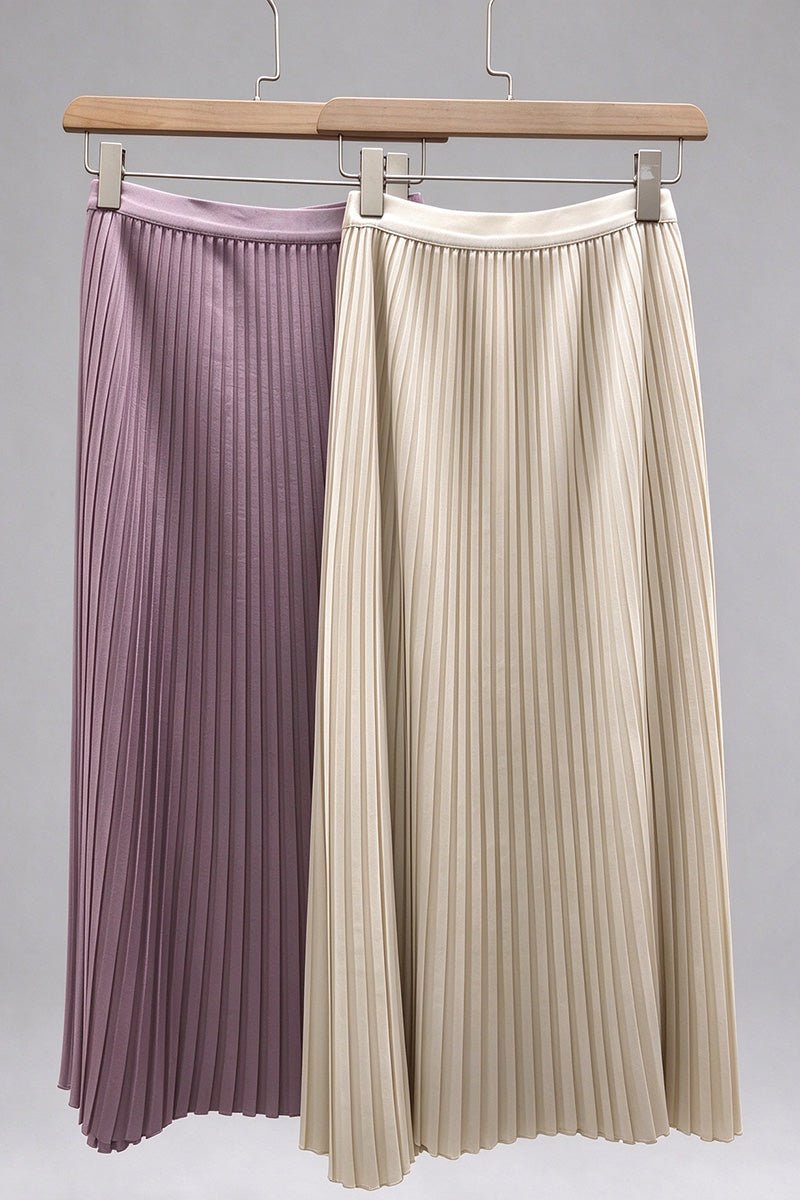 High-Waist Pleated A-Line Midi Skirt