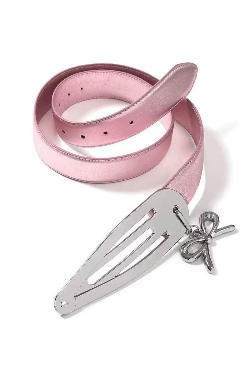 Satin Bow Charm Slotted Buckle Belt