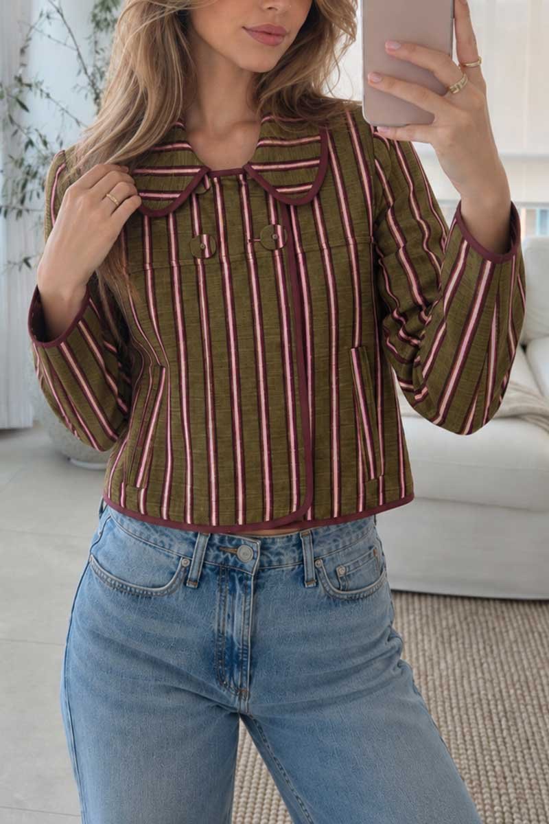 Striped Peter Pan Collar Crop Jacket