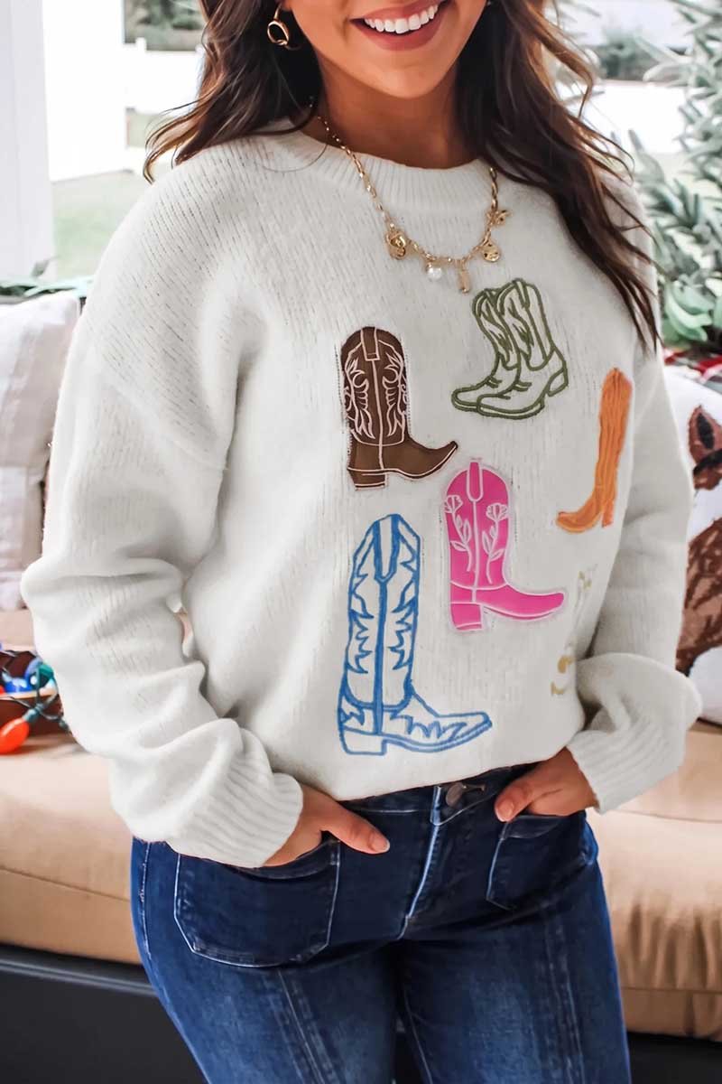 Western Boot Graphic Crewneck Sweater