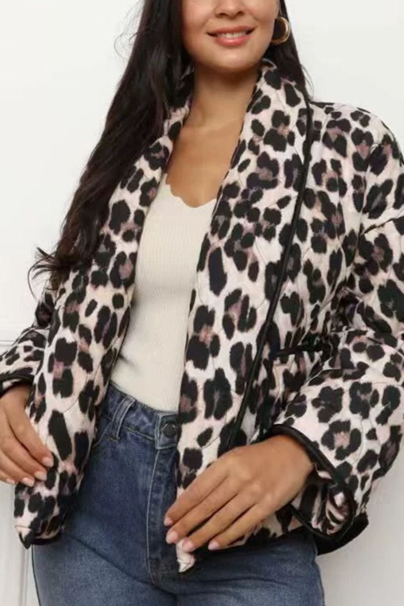 Leopard Print Open Front Long Sleeve Coat