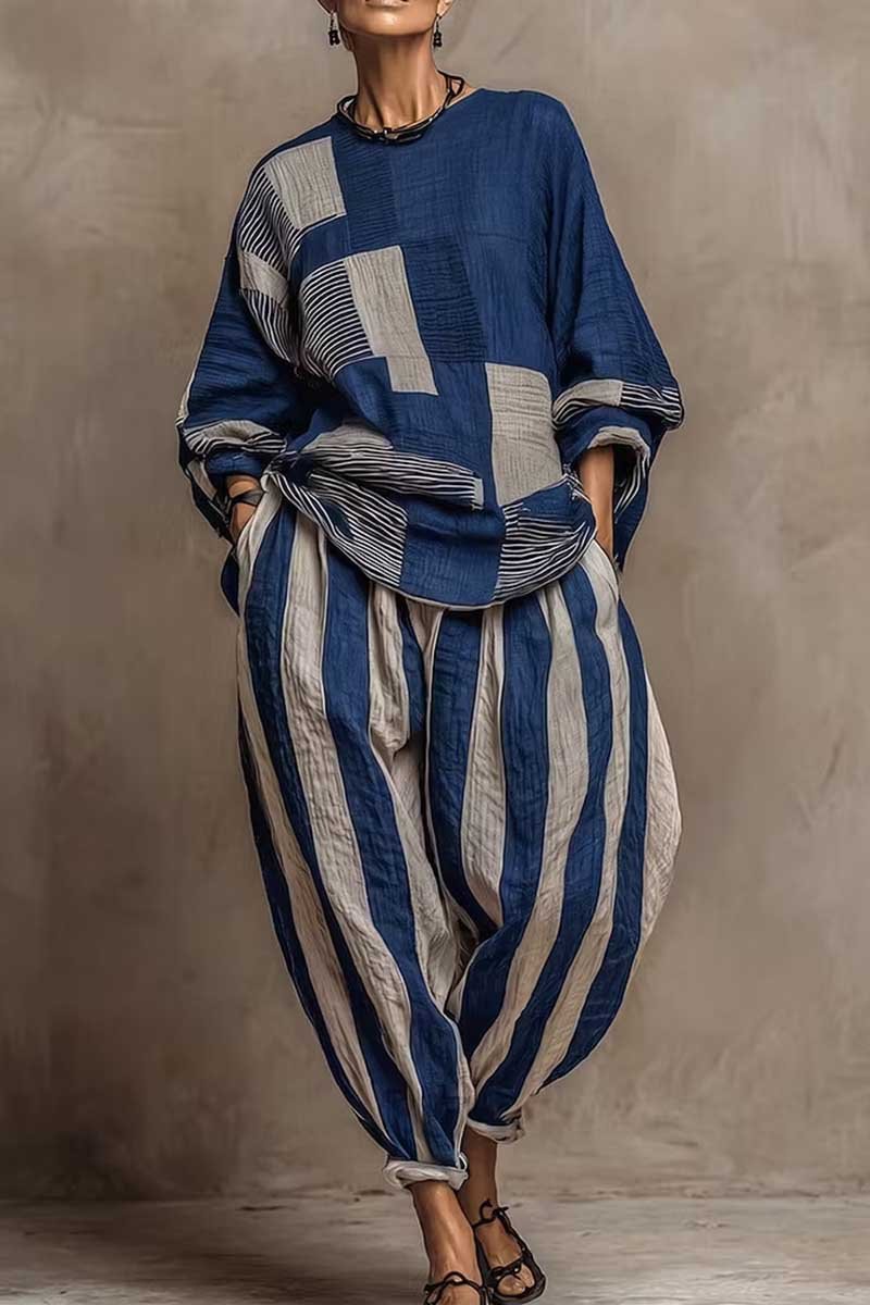 Geometric Patchwork Oversized Pants Set
