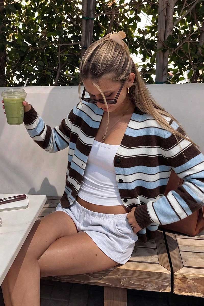 Striped Button Front Knit Cardigan