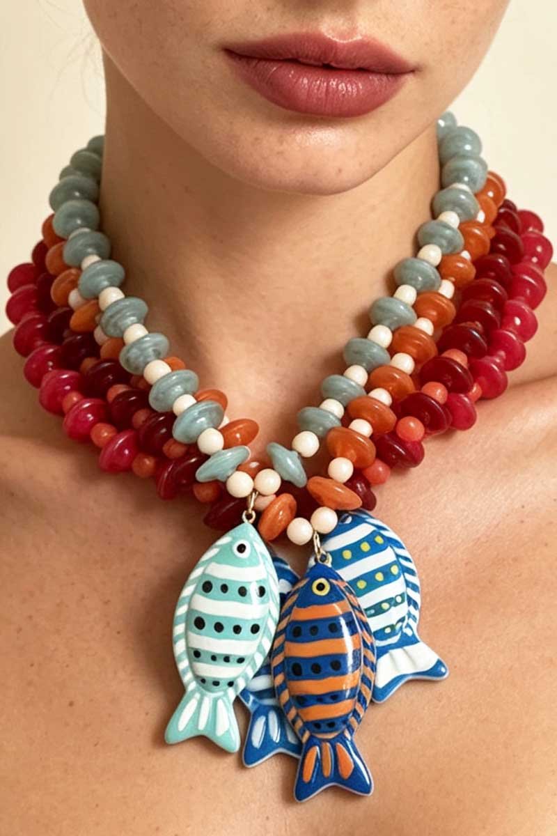 Fish Charm Beaded Necklace