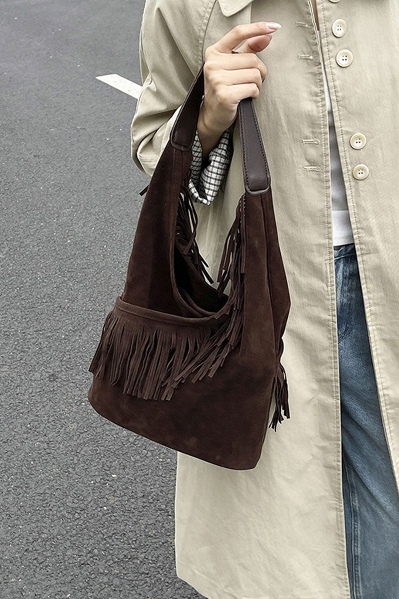 Fringe Suede Hobo Shoulder Bag