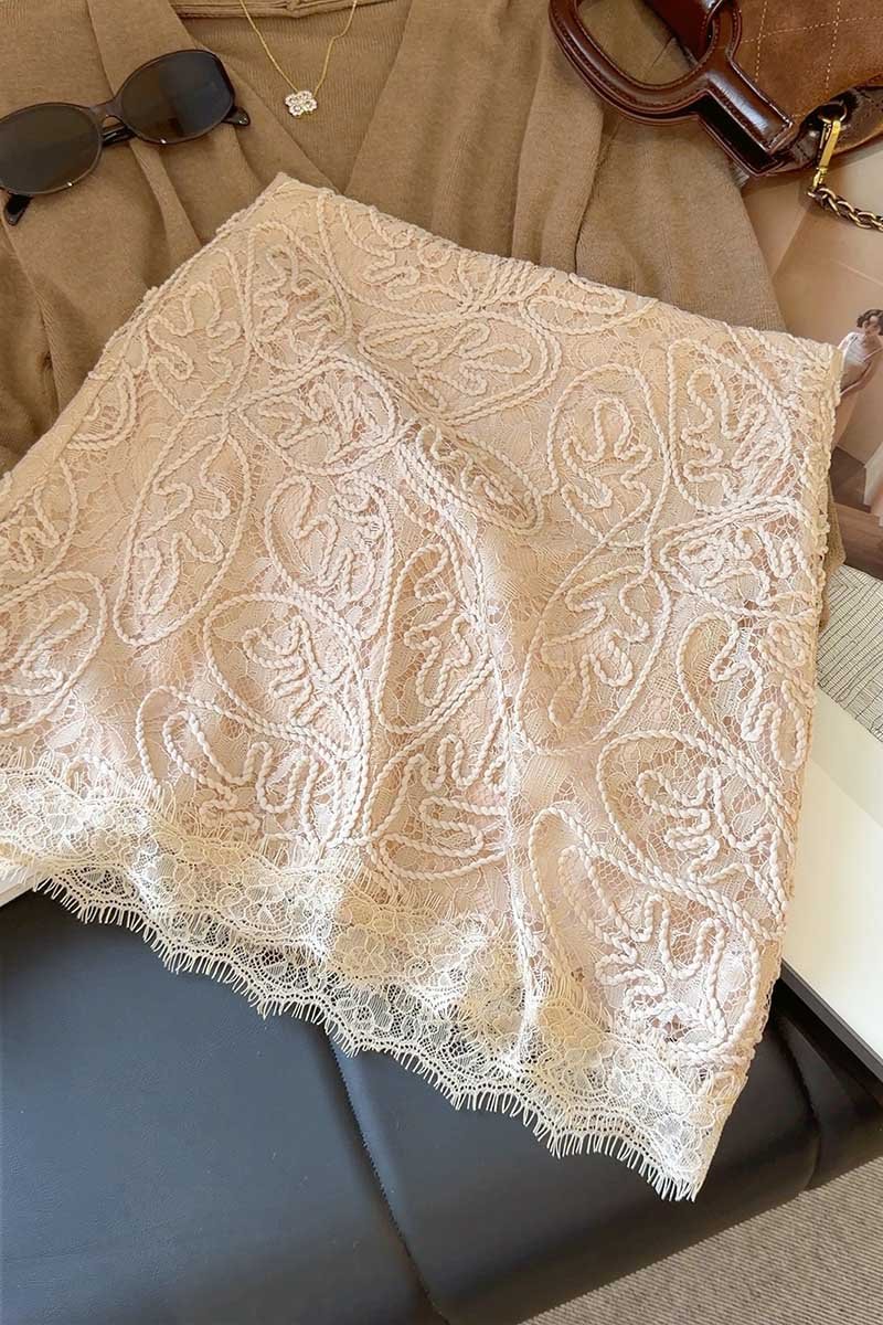 Textured Lace Scalloped Mini Skirt