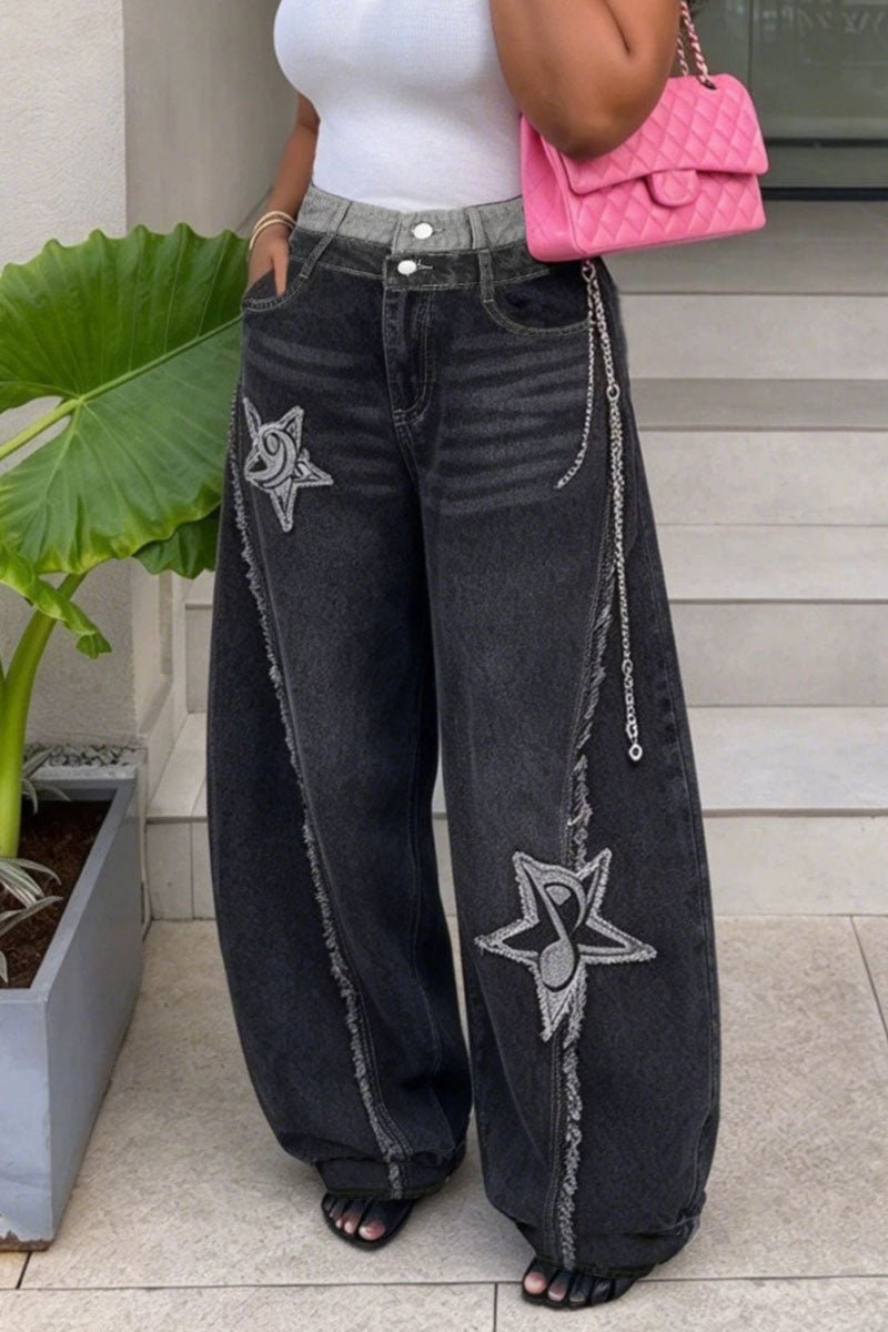 Star Patch Wide Leg Jeans