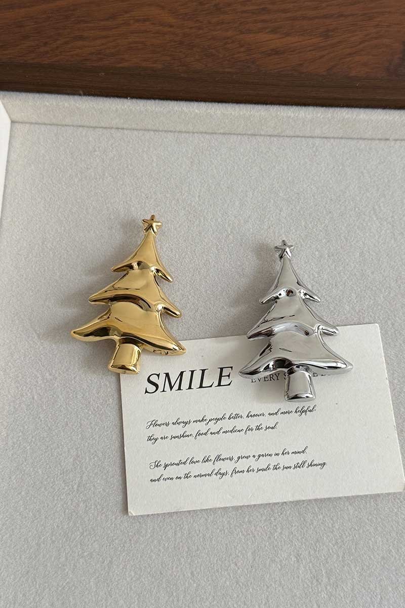 Metallic Christmas Tree Star Top Brooch