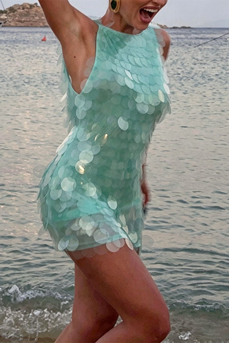 Sheer Overlay Sequin Sleeveless Mini Dress