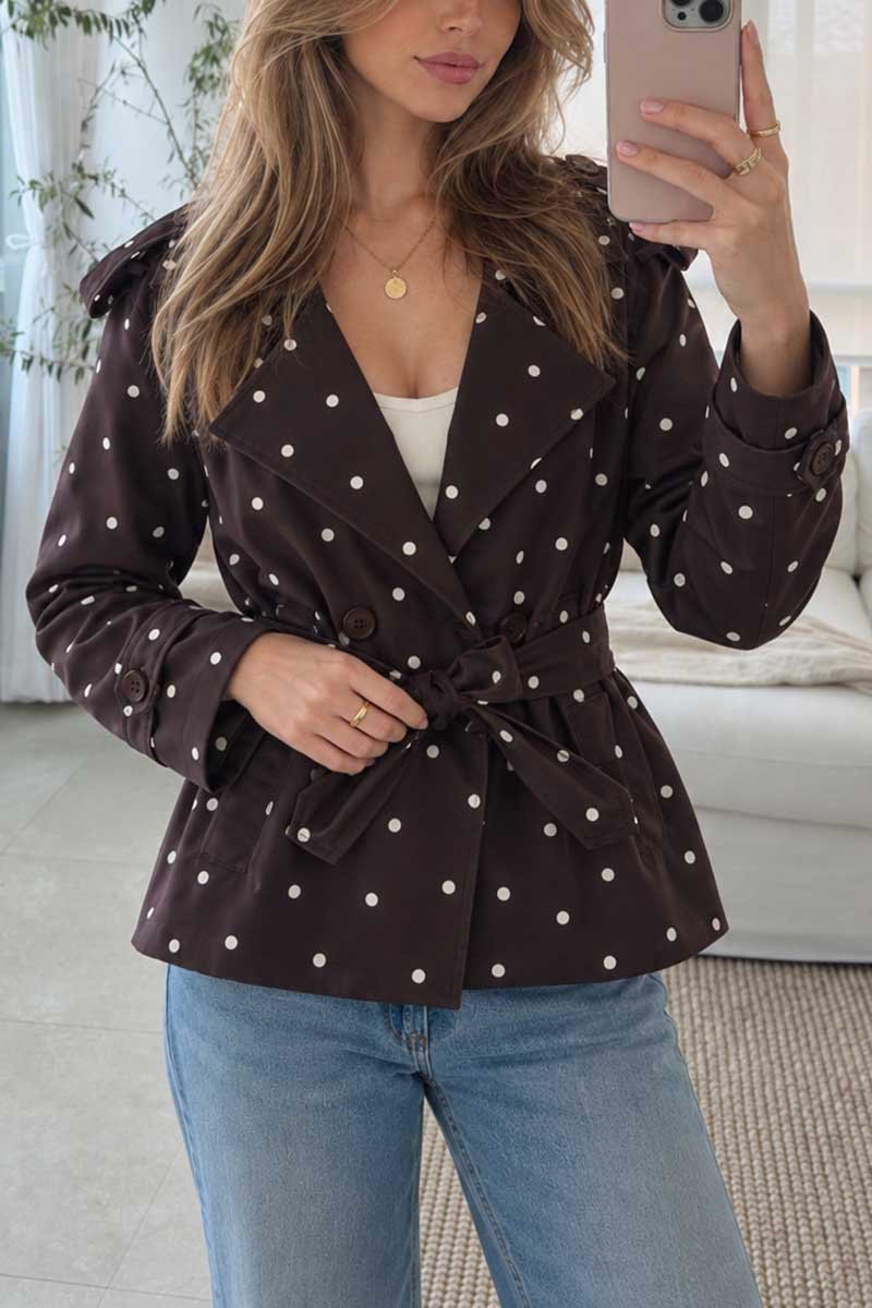 Plaid Polka Dot Belted Trench Jacket