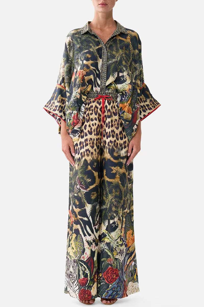 Tropical Print Bell Sleeve Pants Set