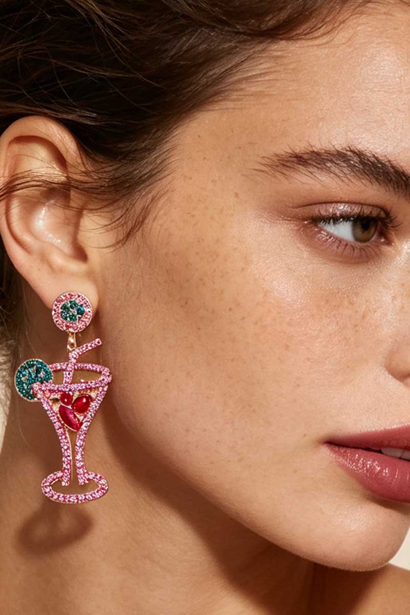 Rhinestone Cocktail Glass Drop Earrings