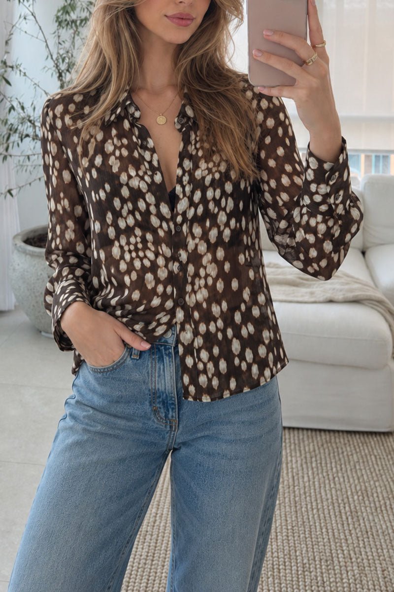 Abstract Print Collared Long Sleeve Shirt